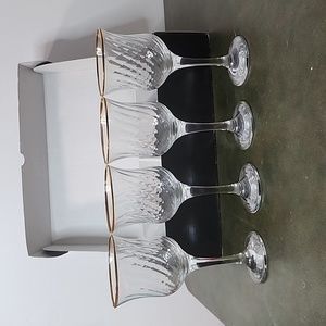 Set of 4 Water Goblets, Hand Decorated, 24k Gold Accents